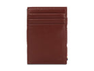 Front view of the Essenziale Magic Coin Wallet Vegan in Cactus Burgundy with 3 front pockets for cards.