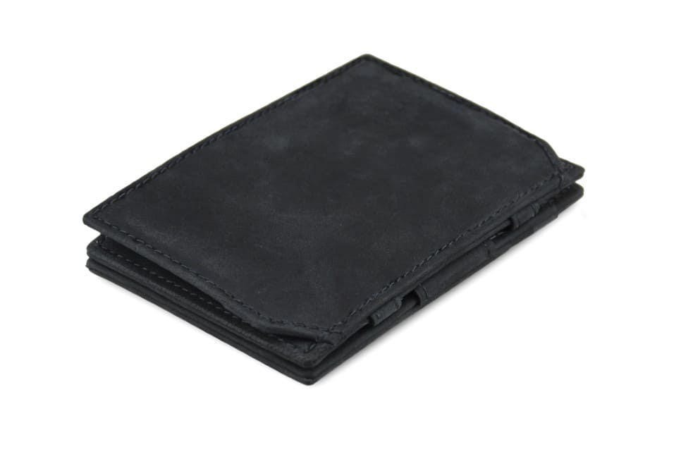 Back view of the Essenziale Magic Coin Wallet in Carbon Black.