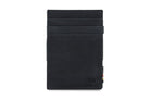 Front view of the Essenziale Magic Coin Wallet in Carbon Black with 3 front pockets for cards.