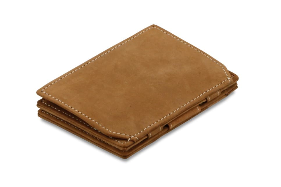 Back view of the Essenziale Magic Coin Wallet in Camel Brown.