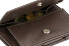Back view of Essenziale Magic Coin Wallet Nappa in Chocolate Brown with open coin pocket.