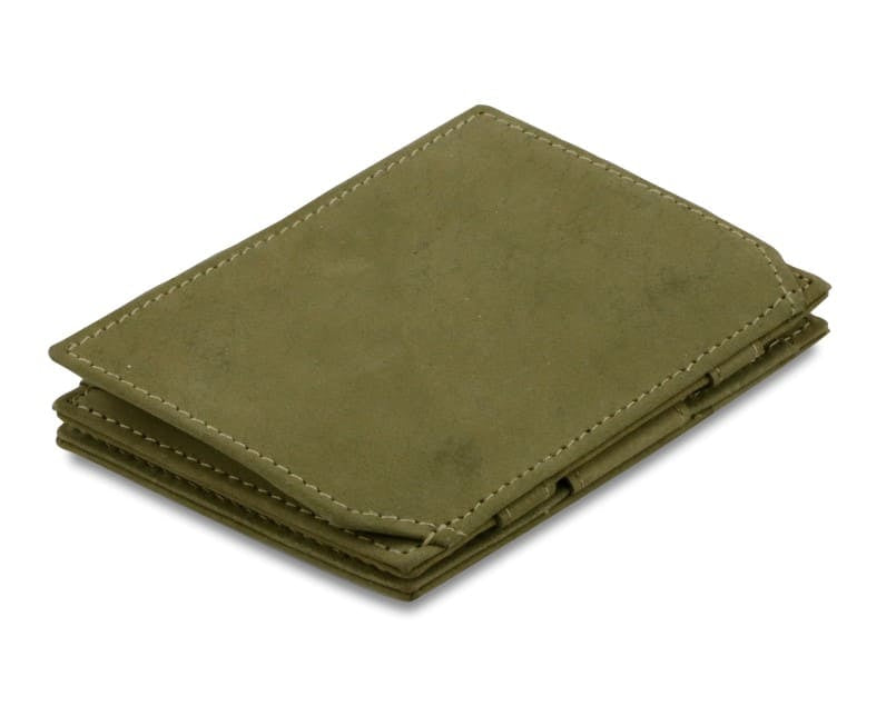 Back view of the Essenziale Magic Coin Wallet in Olive Green.