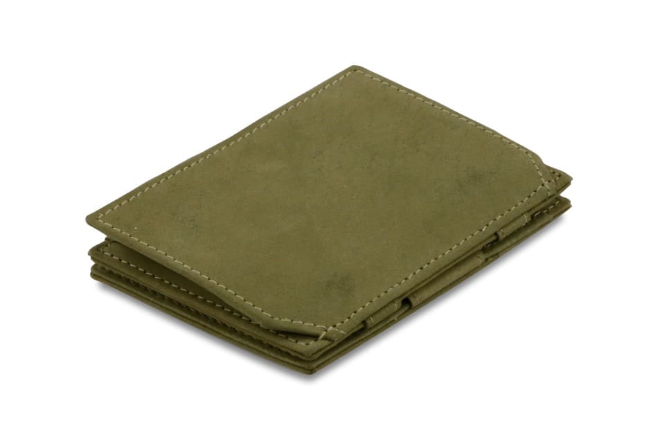 Back view of the Essenziale Magic Coin Wallet in Olive Green.