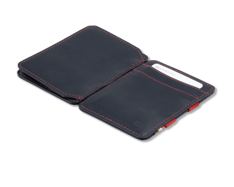 Front view with card of the Urban Magic Coin Wallet in Blue-Red.