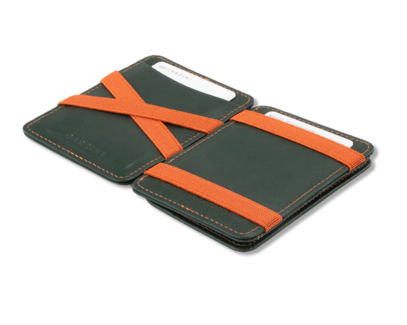 Open view of the Urban Magic Coin Wallet in Green-Orange.