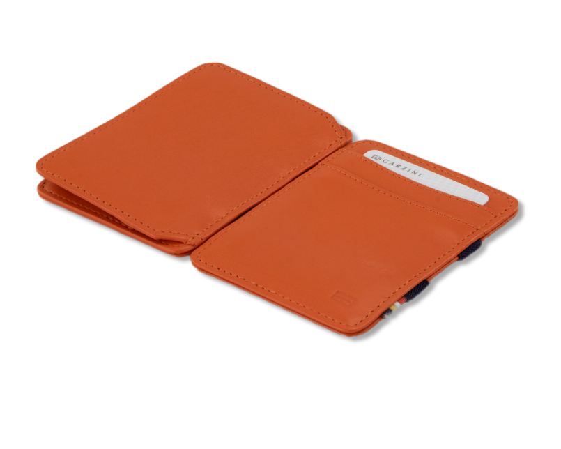 Front and back view of the Urban Magic Coin Wallet in Orange-Blue.