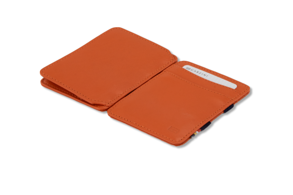Front and back view of the Urban Magic Coin Wallet in Orange-Blue.