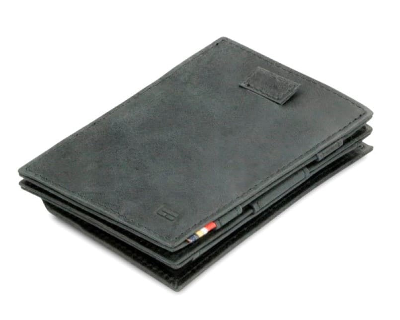Front view of Cavare Magic Coin Wallet Card Sleeve Brushed in Brushed Black with pull tab.