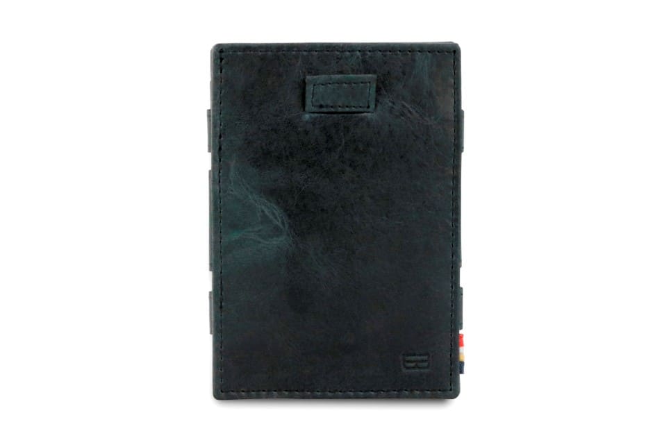 Front view of Cavare Magic Coin Wallet Card Sleeve Brushed in Brushed Black with pull tab.