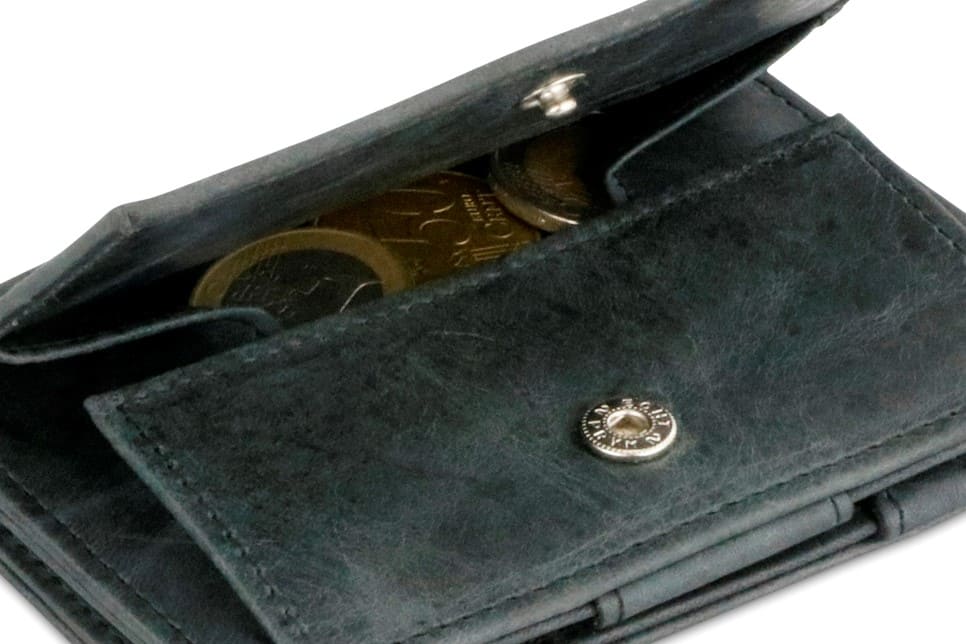 Back view of Cavare Magic Coin Wallet Card Sleeve Brushed in Brushed Black with open coin pocket.