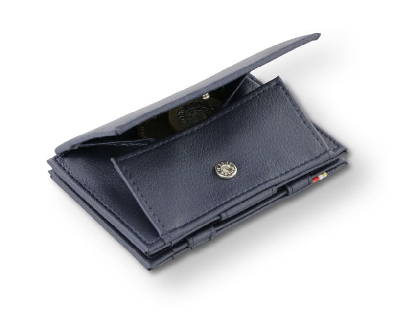 Back view of Cavare Magic Coin Wallet Card Sleeve Vegan in Cactus Blue with open coin pocket.
