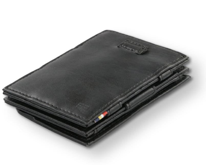 Front view of Cavare Magic Coin Wallet Card Sleeve Vegan in Cactus Black with pull tab.