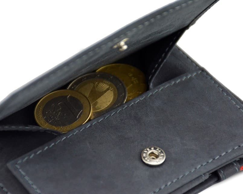 Back view of Cavare Magic Coin Wallet Card Sleeve Vintage in Carbon Black with open coin pocket.