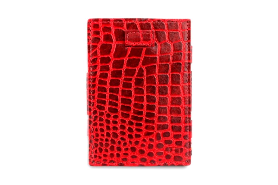 Front view of Cavare Magic Coin Wallet Card Sleeve Croco in Burgundy.