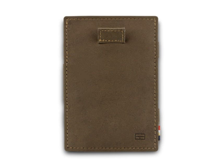 Front view of Cavare Magic Coin Wallet Card Sleeve Vintage in Java Brown.