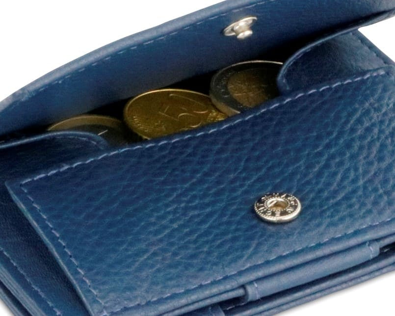 Back view of Cavare Magic Coin Wallet Card Sleeve Nappa in Navy Blue with open coin pocket.