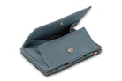 Back view of Cavare Magic Coin Wallet Card Sleeve Vintage in Sapphire Blue with open coin pocket.