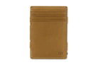 Front view of the Essenziale Magic Wallet Vintage in Camel Brown with 3 front card slots.