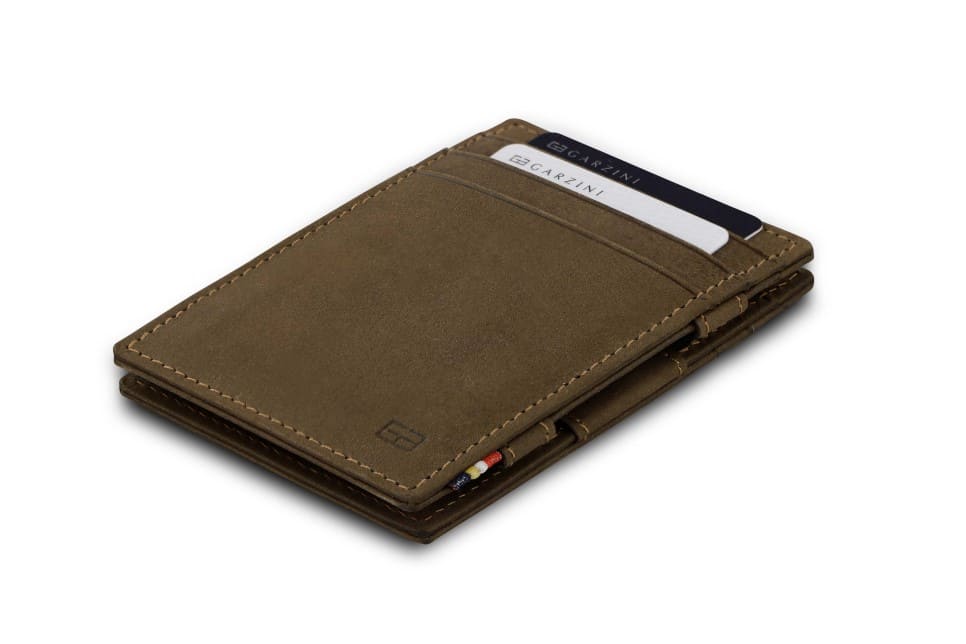 front view of the essenziale wallet in java brown
