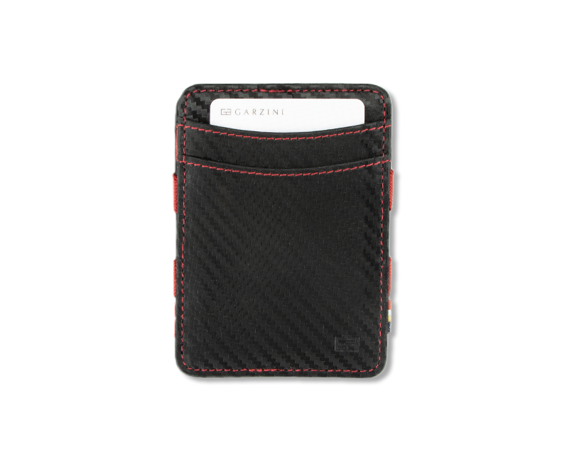 Front view with card of the Urban  Magic Wallet in Carbon-Red.