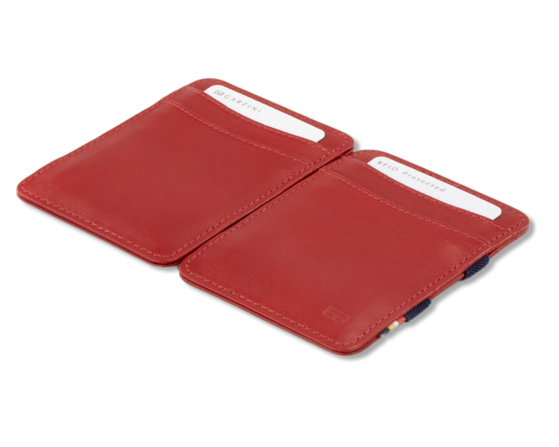 Front and back view of the Urban  Magic Wallet in Red-Blue.