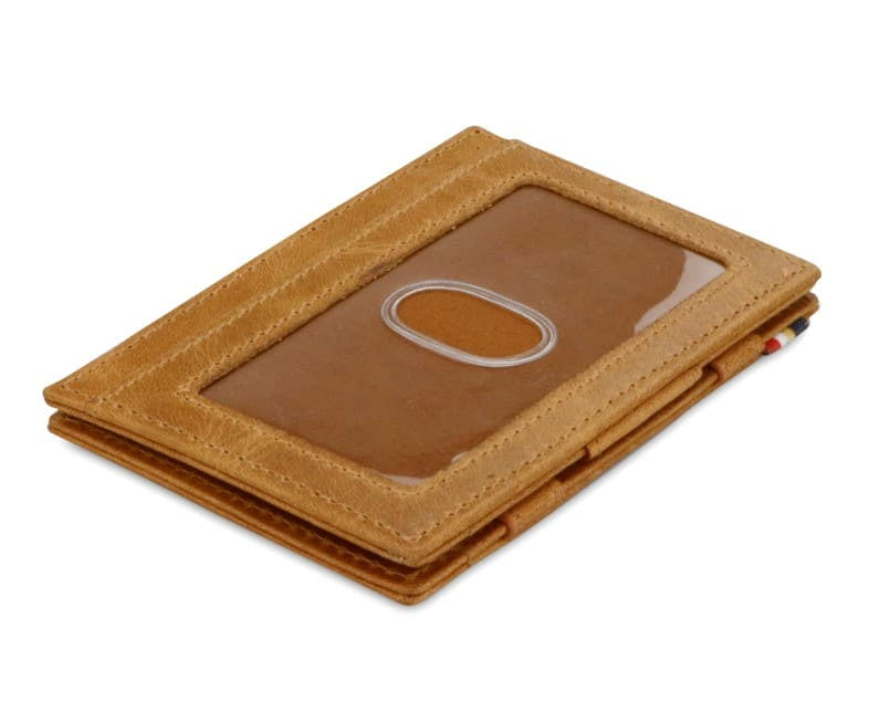 Back view of Essenziale Magic Wallet ID Window Brushed in Brushed Cognac with an ID window.