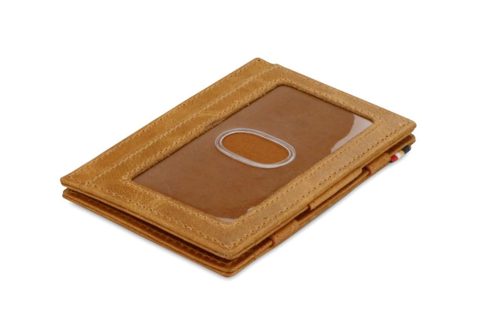 Back view of Essenziale Magic Wallet ID Window Brushed in Brushed Cognac with an ID window.