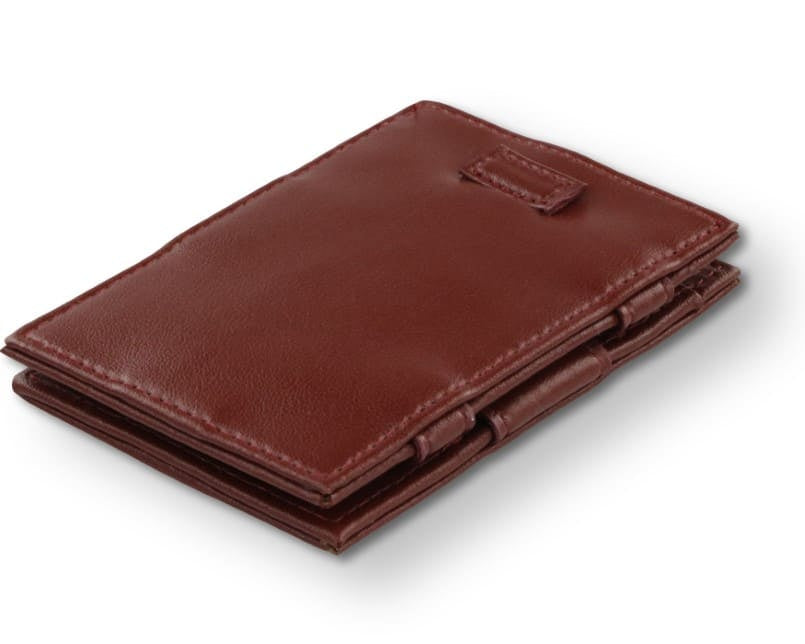 Front view of Cavare Magic Wallet Card Sleeve Cactus in Cactus Burgundy with pull tab.