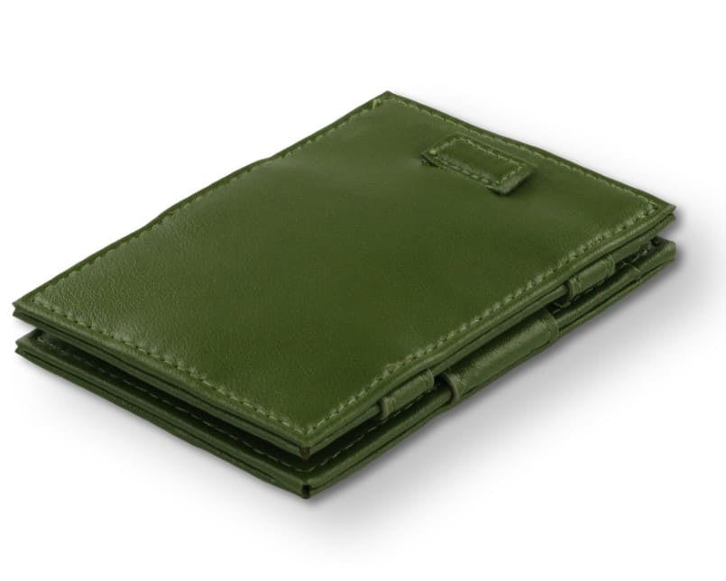Front view of Cavare Magic Wallet Card Sleeve Cactus in Cactus Green with pull tab.