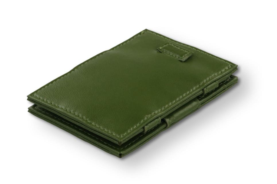 Front view of Cavare Magic Wallet Card Sleeve Cactus in Cactus Green with pull tab.