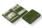Open view of the Cavare Magic Wallet Card Sleeve Cactus in Cactus Green with money inside and 