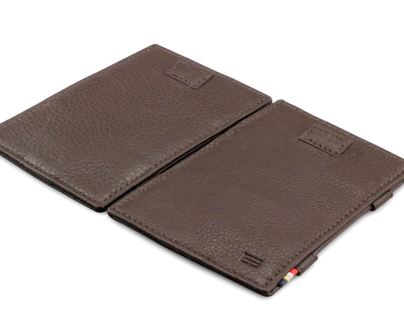 Front and back view of Cavare Magic Wallet Card Sleeve Nappa  in Chocolate Brown.