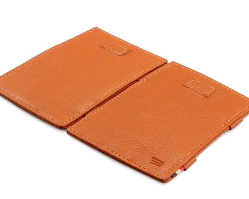 Front and back view of Cavare Magic Wallet Card Sleeve Nappa  in Cognac Brown.