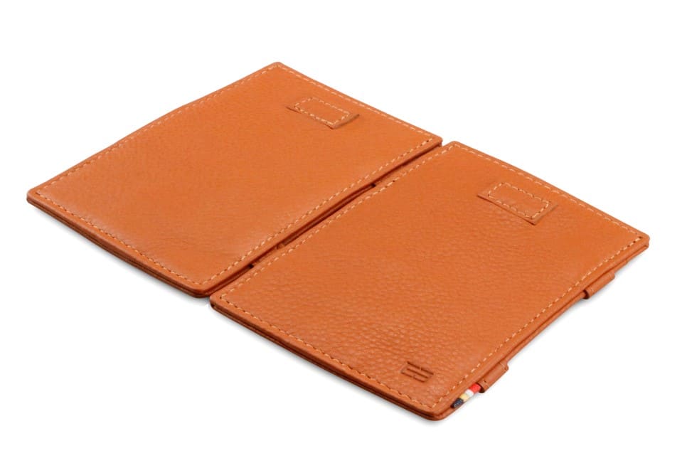 Front and back view of Cavare Magic Wallet Card Sleeve Nappa  in Cognac Brown.