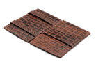 Open Cavare Magic Wallet Card Sleeve  in Croco Brown with pull tab, and money straps.