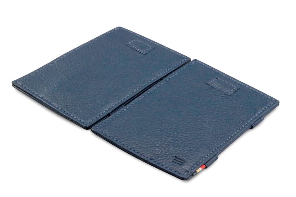 Front and back view of Cavare Magic Wallet Card Sleeve Nappa  in Navy Blue.