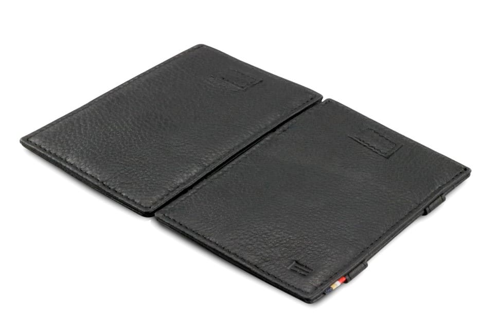 Front and back view of Cavare Magic Wallet Card Sleeve Nappa  in Raven Black.