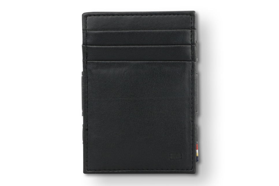 Front view of the Essenziale Magic Wallet Vegan in Cactus Black with 3 front card slots.